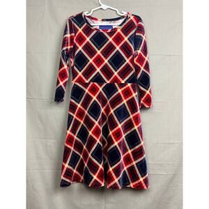 Simply Styled Girls Red/Blue Plaid Velour Holiday Dress, Size 7/8